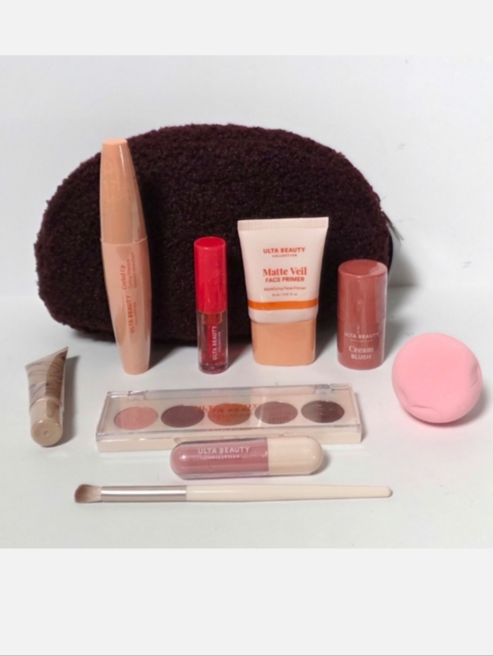 Ulta Beauty 10 Piece Make-Up Bundle Cosmetic Collection with Dark Burgundy Bag